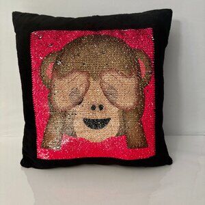 Monkey Emoji Pals Throw Pillow 16x16" Cushion Mermaid Sequins Reversible Magic
